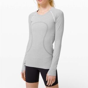 Lululemon Swiftly Tech Long Sleeve 2.0 Tempo Stripe White Black Size 6